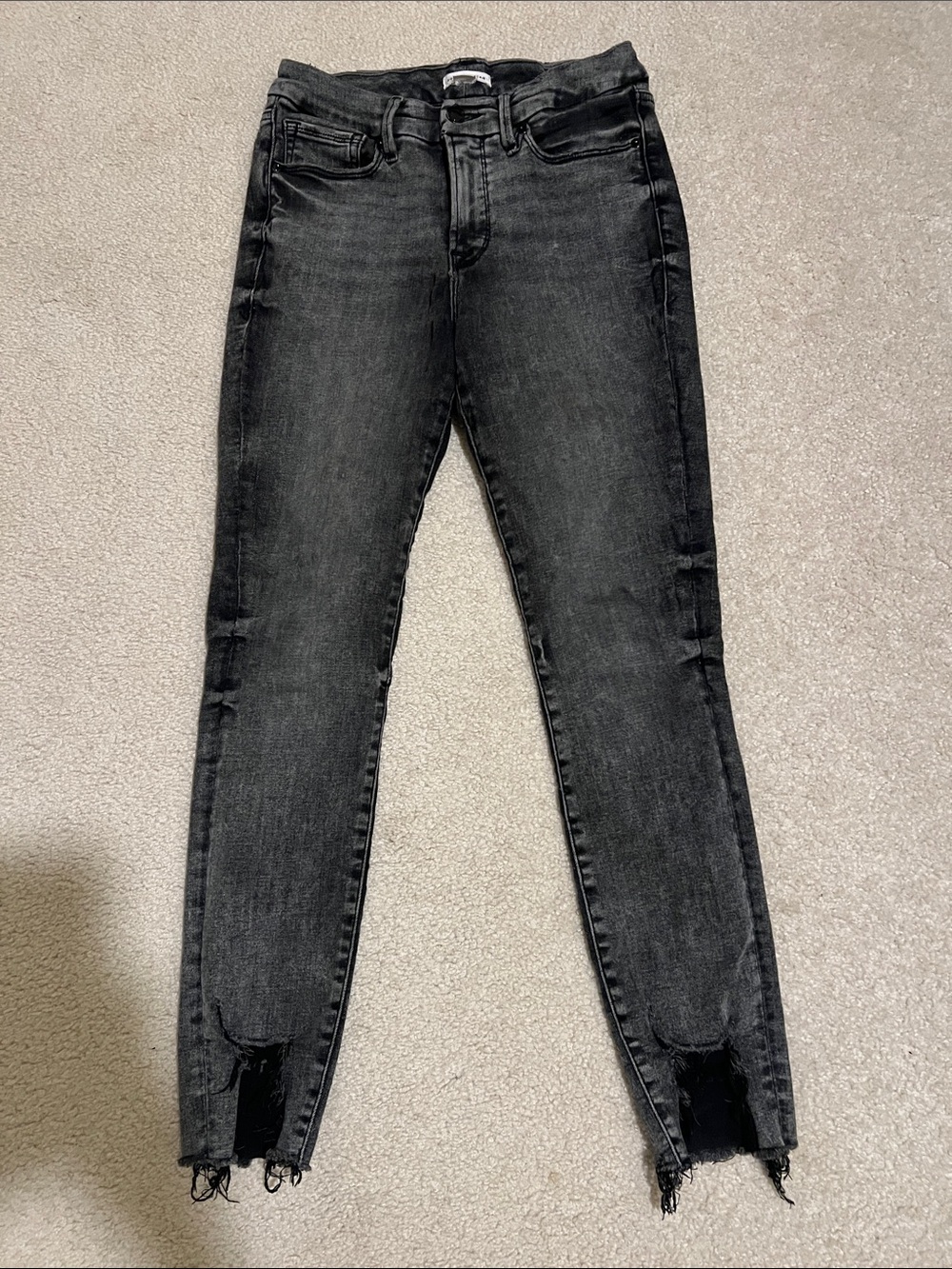 Good American Washed Black High-Rise Skinny Jeans with Raw Hem